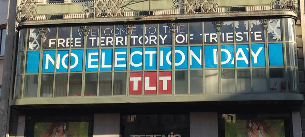 Banners promoting Free Trieste's No Election Day campaign. Free Trieste is not a political party, it does not run in elections, and it does not endorse parties, lists, candidates, or ideologies.