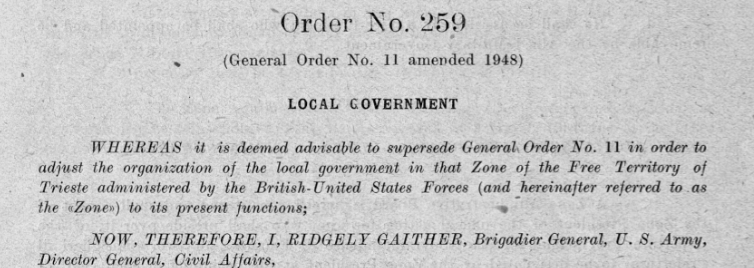 THE SETTLING OF SCORE FOR ITALIAN AUTHORITIES IN THE FREE TERRITORY OF TRIESTE