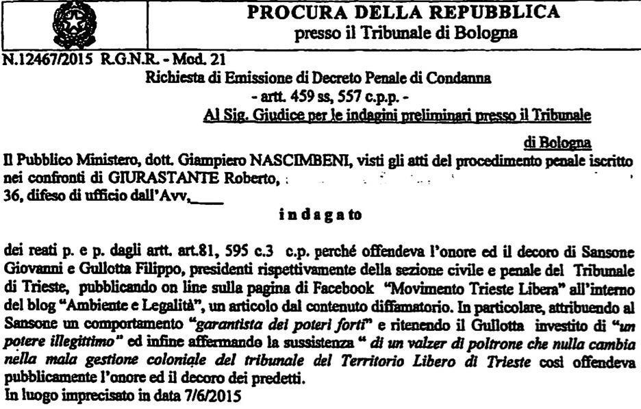 POLITICAL CONVICTIONS WITHOUT TRIAL AGAINST THE FREE TERRITORY OF TRIESTE