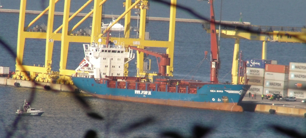 November 2012: Danish cargo Sea Bird is loaded with radioactive waste within the International Free Port of Trieste.