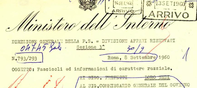 FREE TERRITORY OF TRIESTE AND RACIAL LAWS: A 1960 CLASSIFIED DOCUMENT