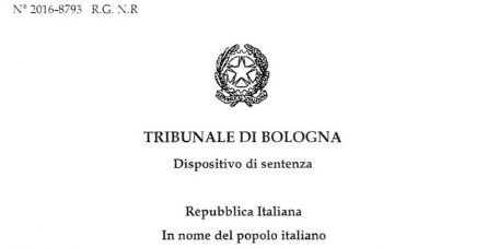 Judgment of the Court of Bologna "in the name of the Italian people".