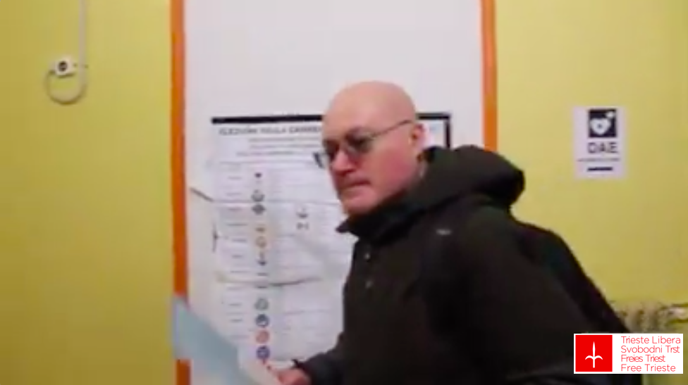 Trieste, 2018: Roberto Giurastante at the polling station, lodging a statement against the summoning of Italian elections in the Free Territory of Trieste - FTT.