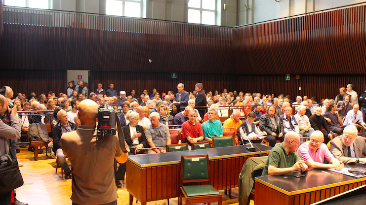 The Court of Assizes of Trieste during the second, crowded hearing (15 May 2018) of the civil lawsuit for determination on taxation in the Free Territory of Trieste.