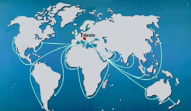 Routes to and from the international Free Port of Trieste.