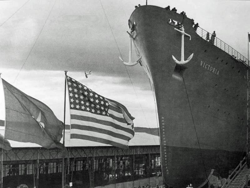 Ship Victoria with the Flags of State of the United States and of the Free Territory of Trieste.
